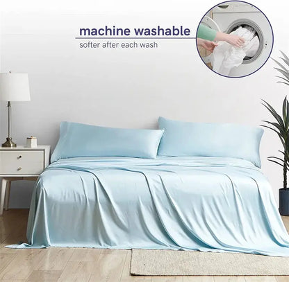 Machine washable bamboo bedding on bed